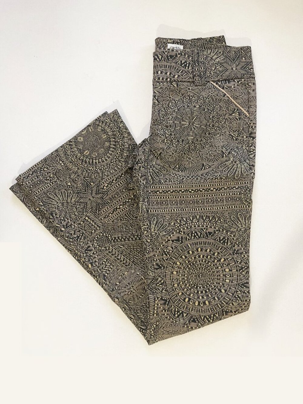 Cache Vintage Textured Gold Embossed Brown Luxe Women's Pants | Size 0 | EUC - Picture 7 of 11